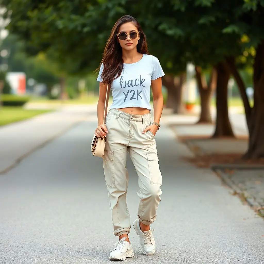 Baby Tee with Low-Rise Cargo Pants