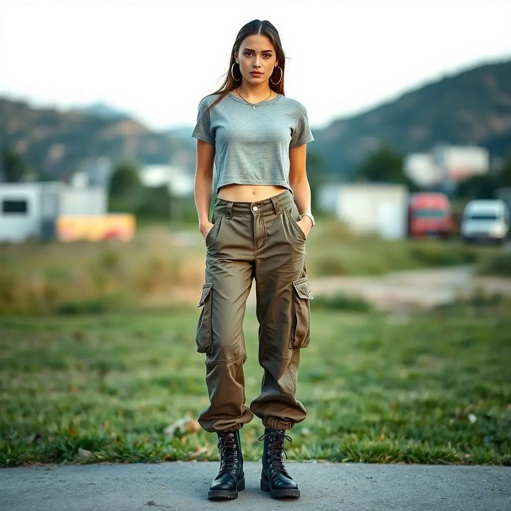 Baggy Cargo Pants & Cropped Tee