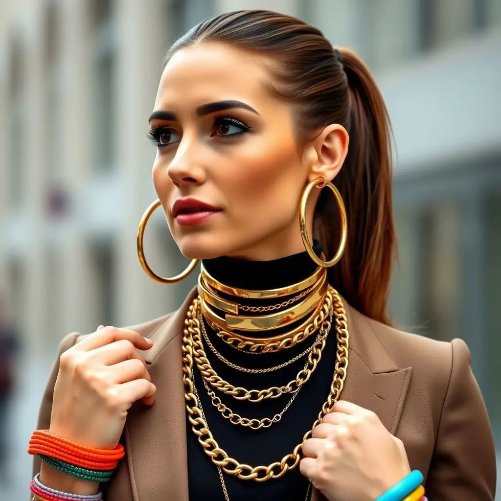 80s chunky jewelry, oversized hoop earrings, and bold statement accessories