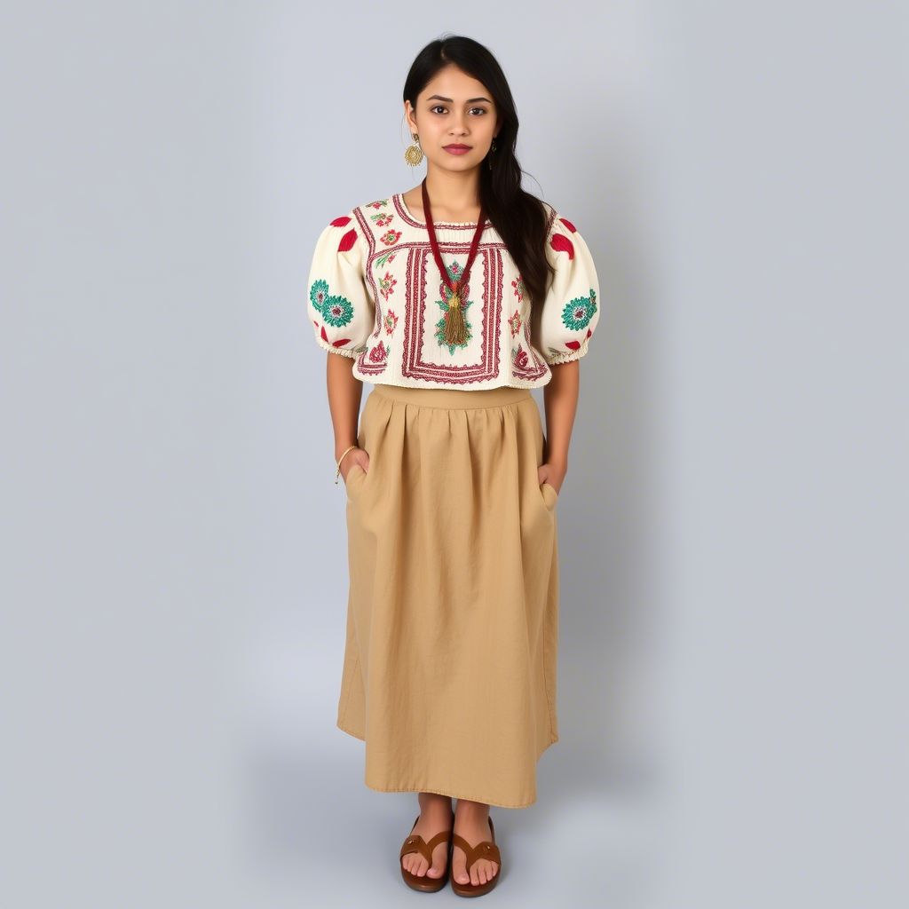 Embroidered Peasant Blouse & Skirt Combo