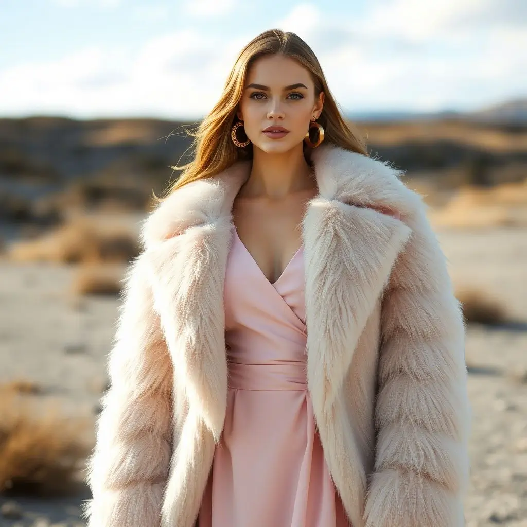 Faux Fur Coat, Midi Dress, Chunky Earrings – Luxurious Yet Wearable