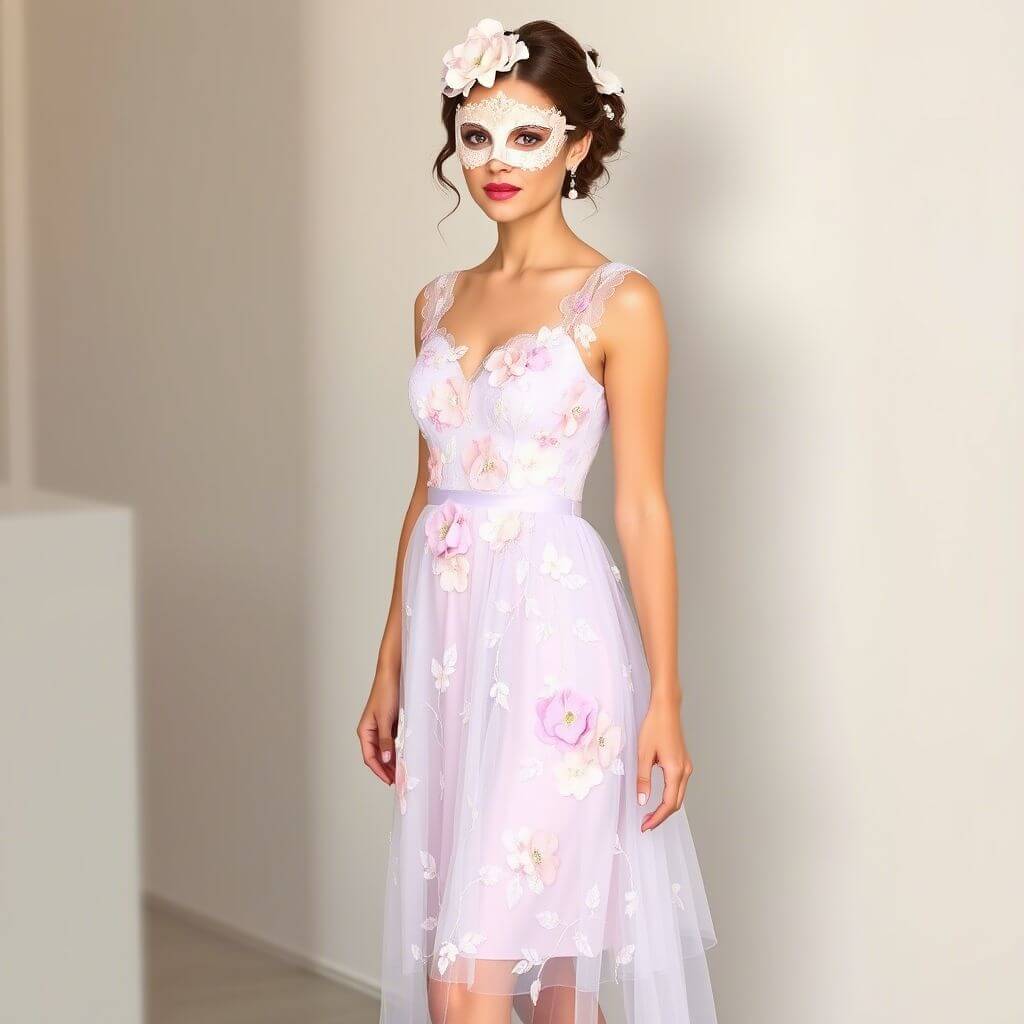 Floral Appliqué Masquerade Dress