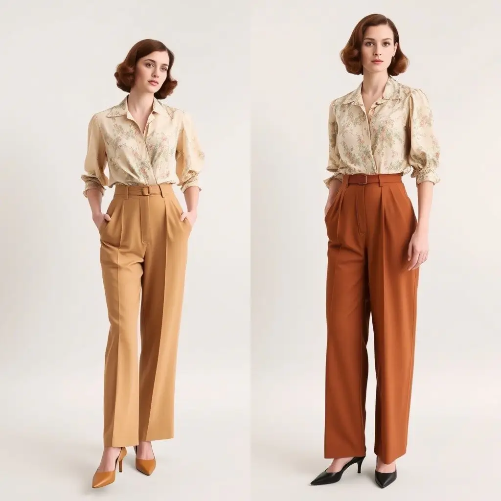 High-Waisted Wide-Leg Pants & Silk Blouse