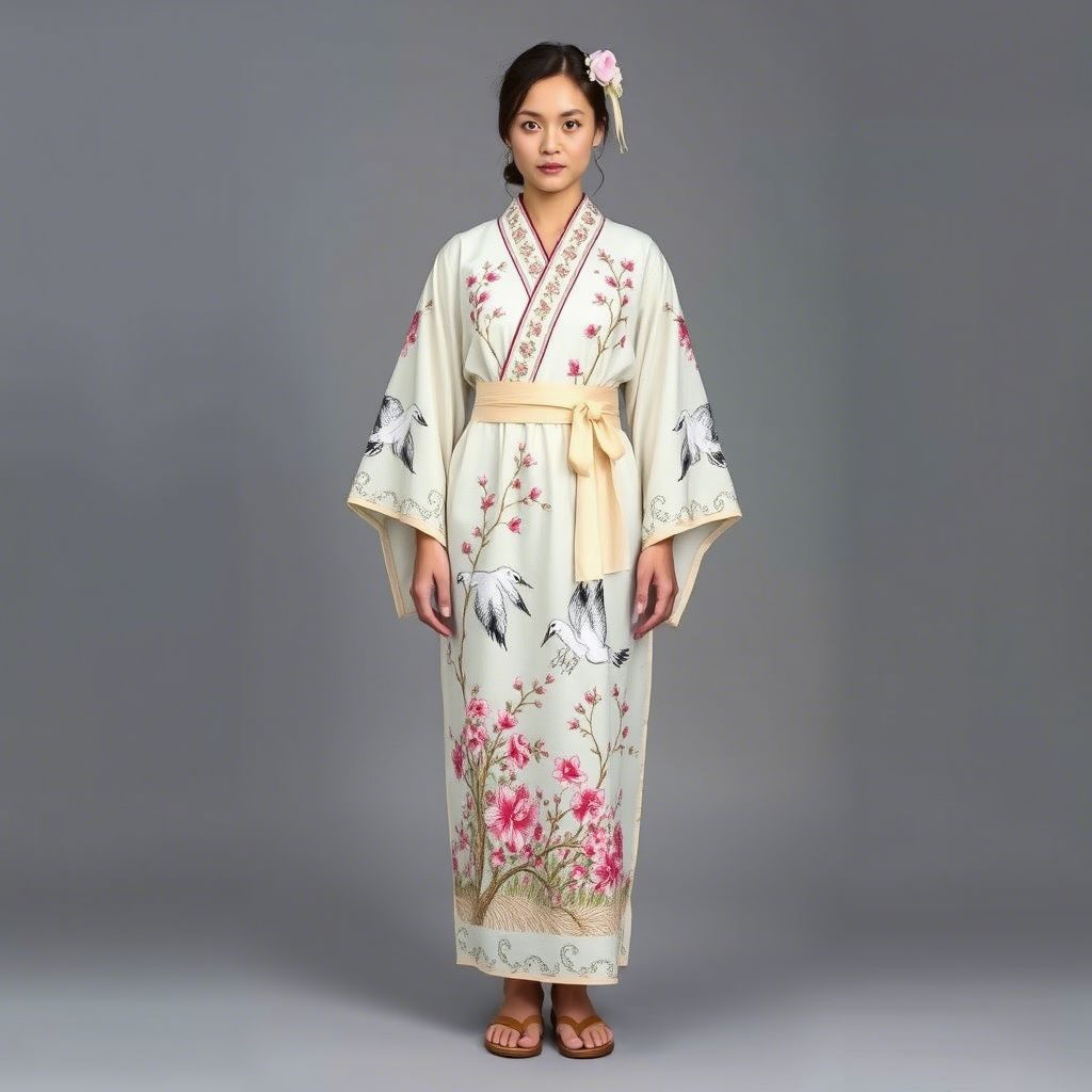 Flowing Kimono-Inspired Folk Gown