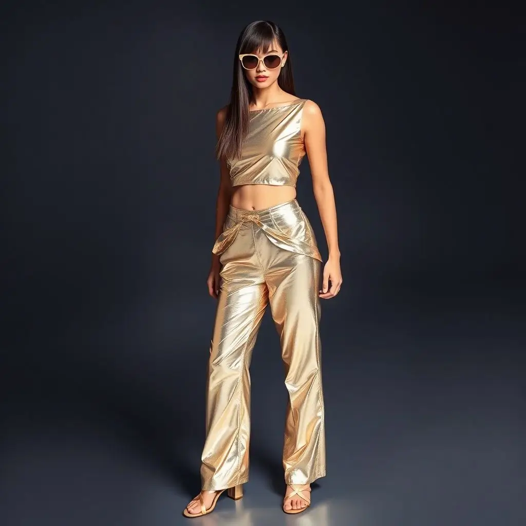 Silver or Gold Lamé Set, Strappy Sandals, Oversized Sunglasses