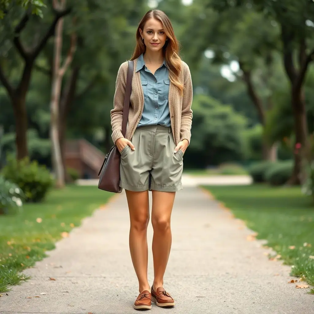 Preppy Sporty: Cardigan, Collared Shirt & Shorts