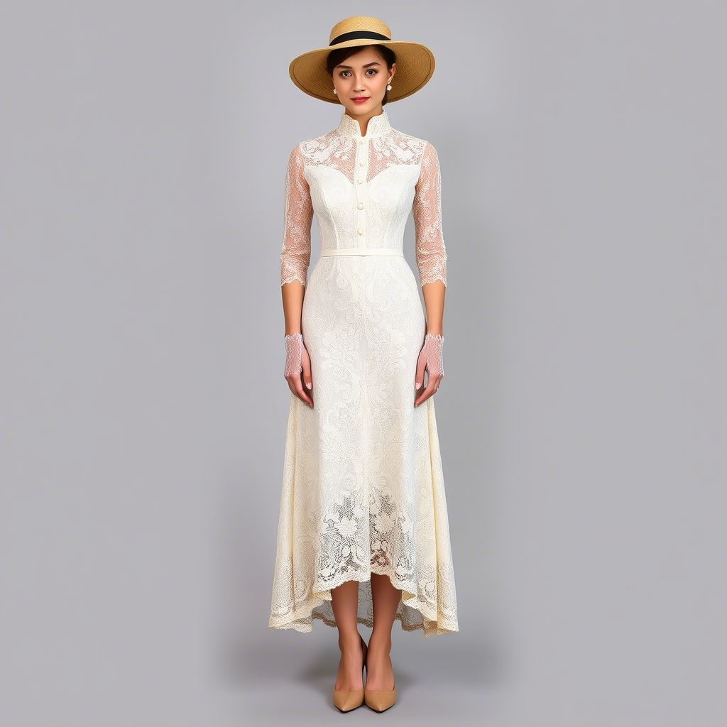 Victorian-Inspired High-Neck Lace Dress 