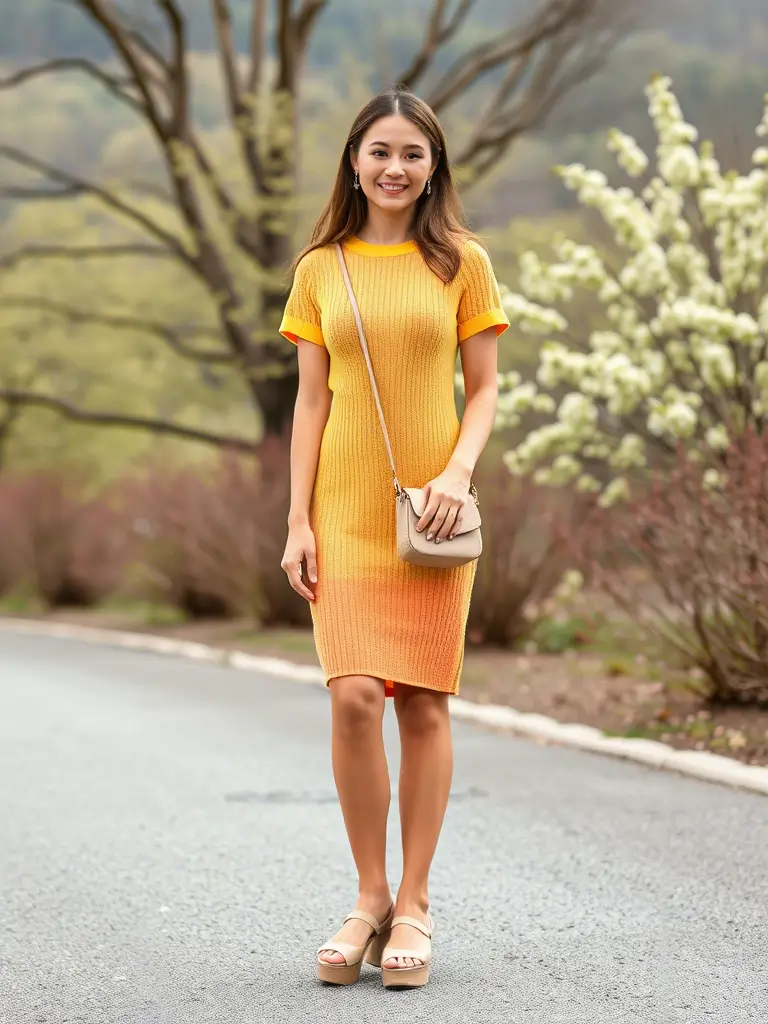 Colorful Knit Dress with Platform Sandals