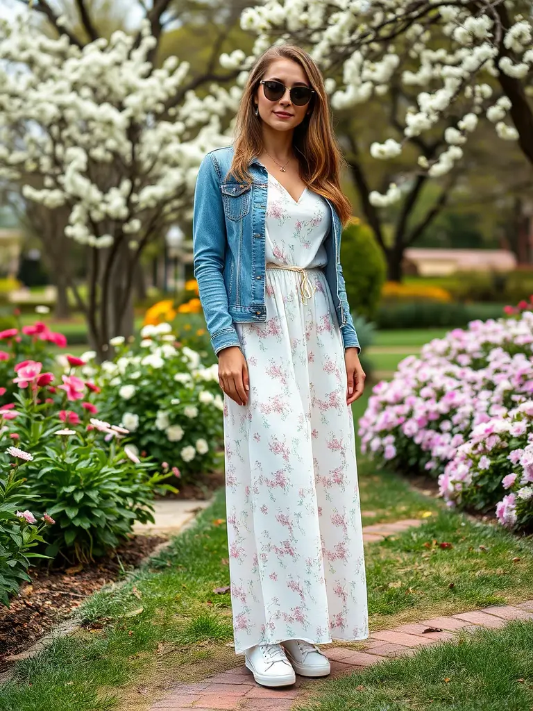 Floral Maxi Dress with White Sneakers