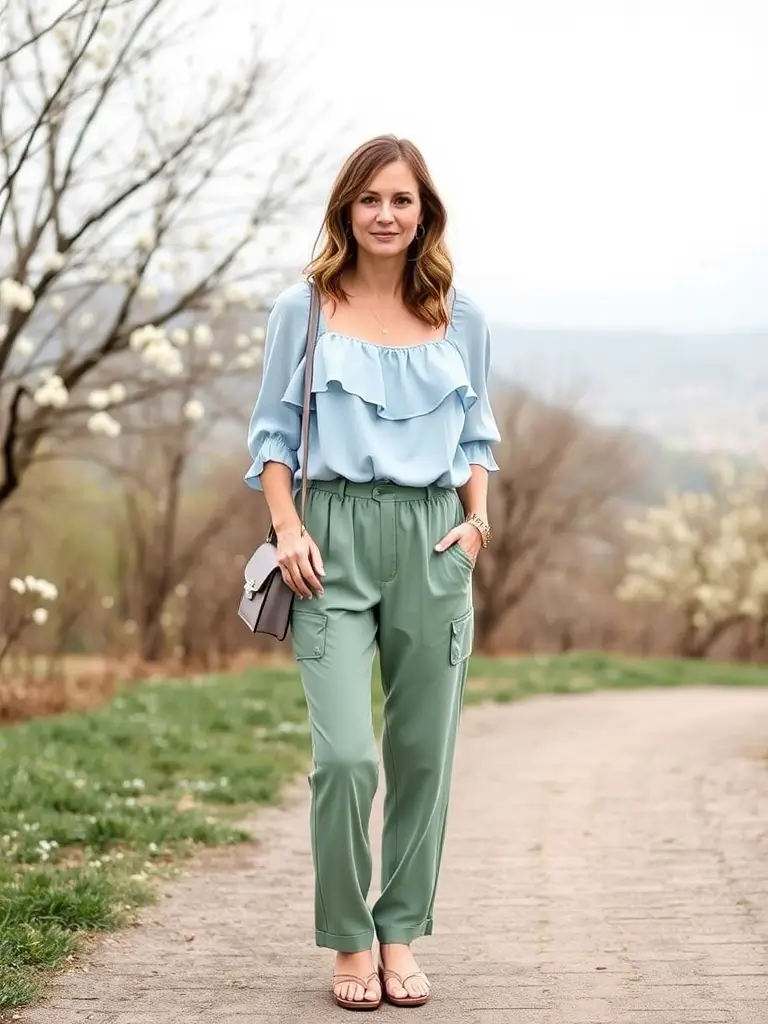 Paperbag Waist Pants with a Ruffled Blouse