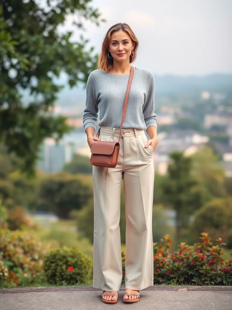 Wide-Leg Trousers with a Cropped Knit Top
